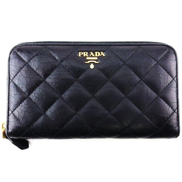PRADA Long Wallet Quilting Pink Bale Leather Authentic USED - Picture 1 of 10